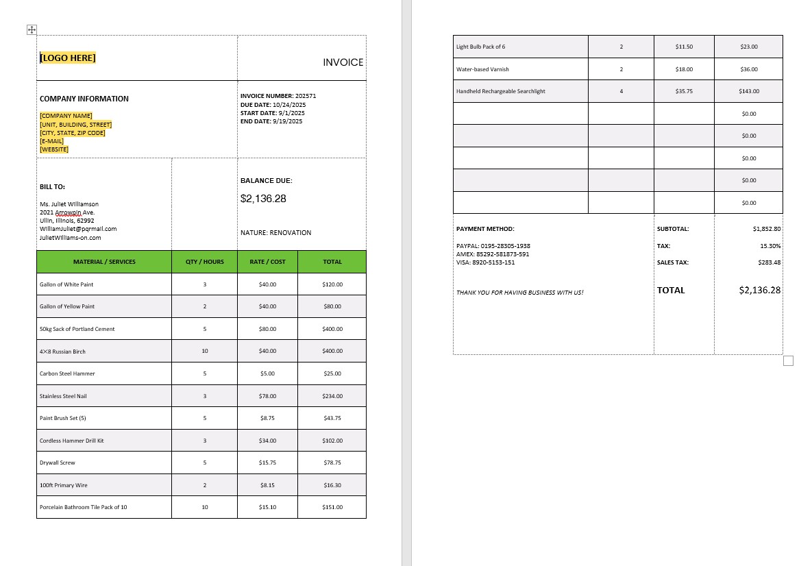 General Tax Calculation Invoice Template PSD template